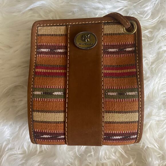 Guatemala Crossbody Handmade Canvas Leather Woven Striped Boho Bag Purse - Picture 2 of 7